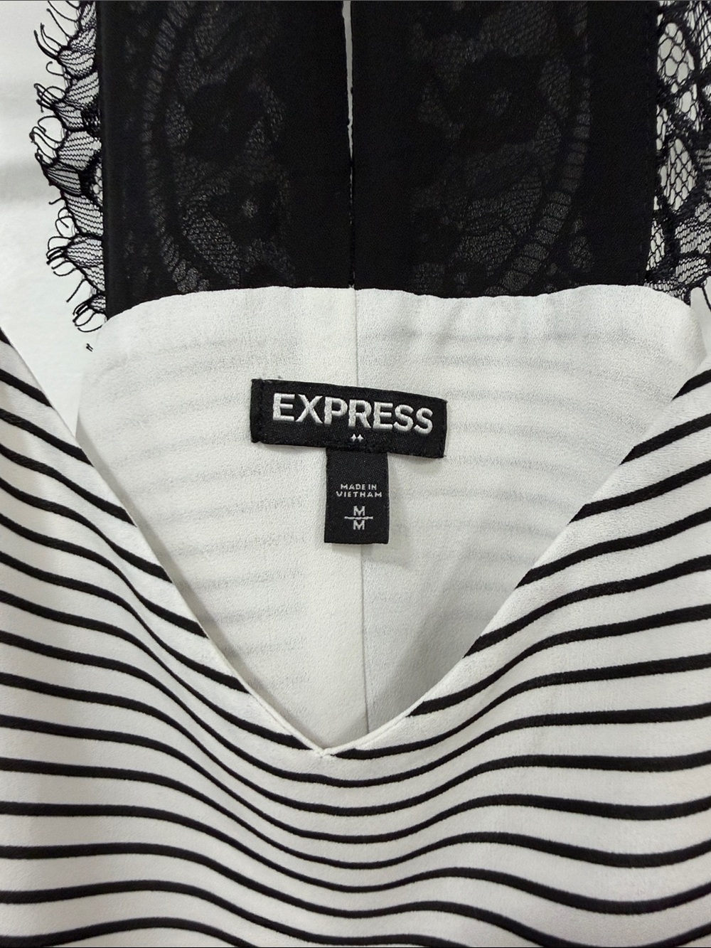 Express Striped Lace-Back Cami Tank - Black & White - Picture 3 of 3